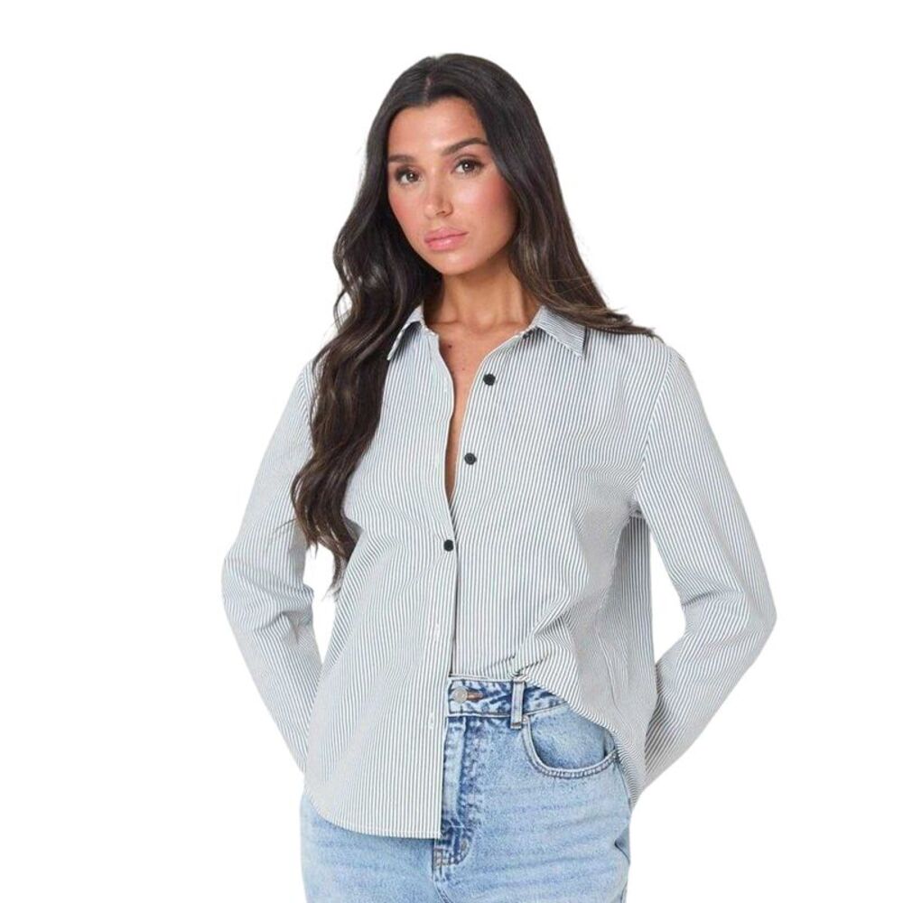 I Saw It First Womens/Ladies Pinstripe Long-Sleeved Shirt / Black/White
